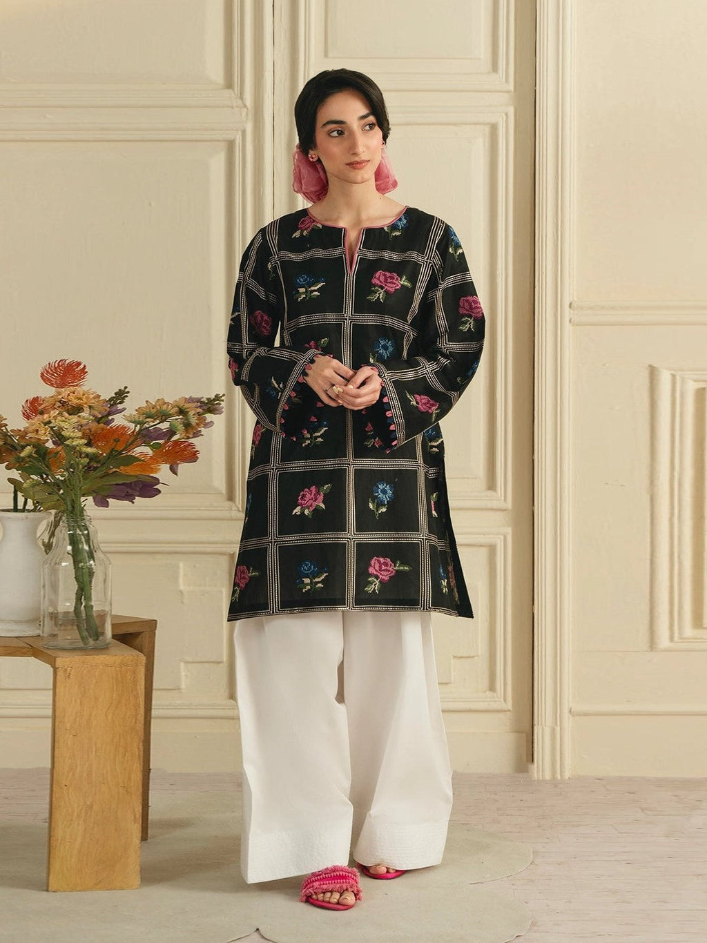 Deep Rose - Cross Stitch Emb 2 Piece Farshi Shalwar Outfit