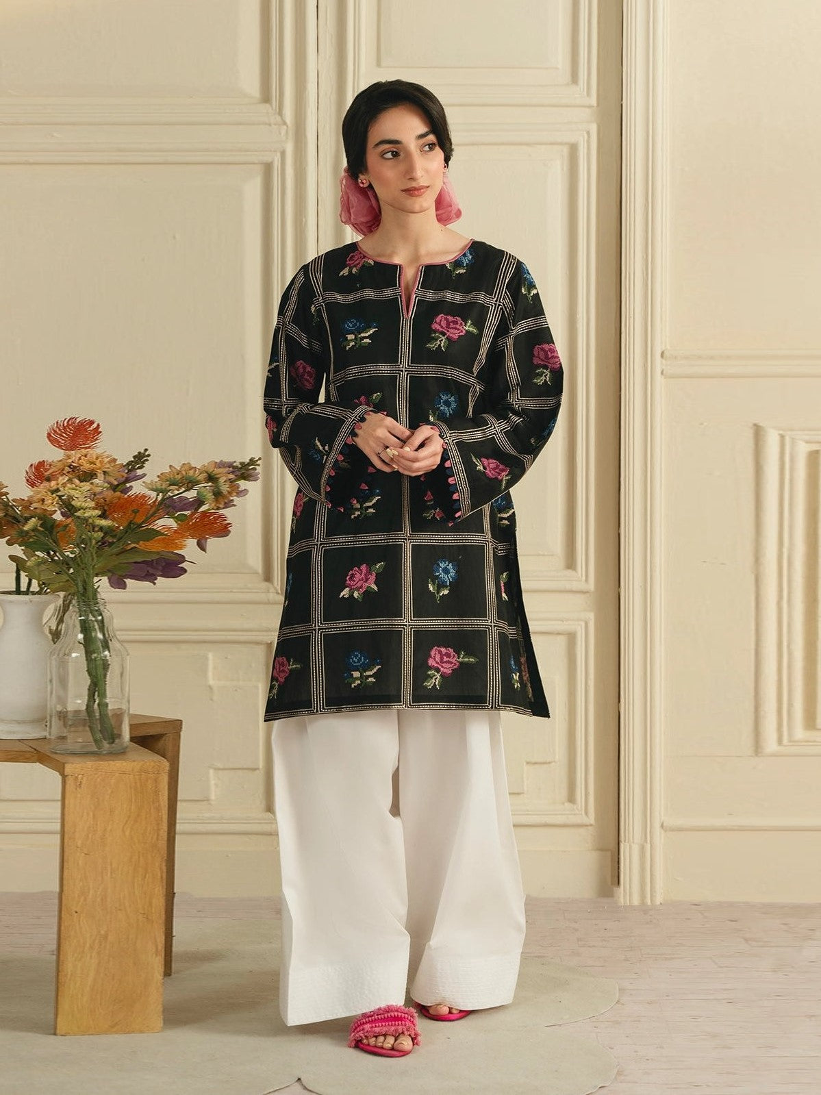 Deep Rose - Cross Stitch Emb 2 Piece Farshi Shalwar Outfit
