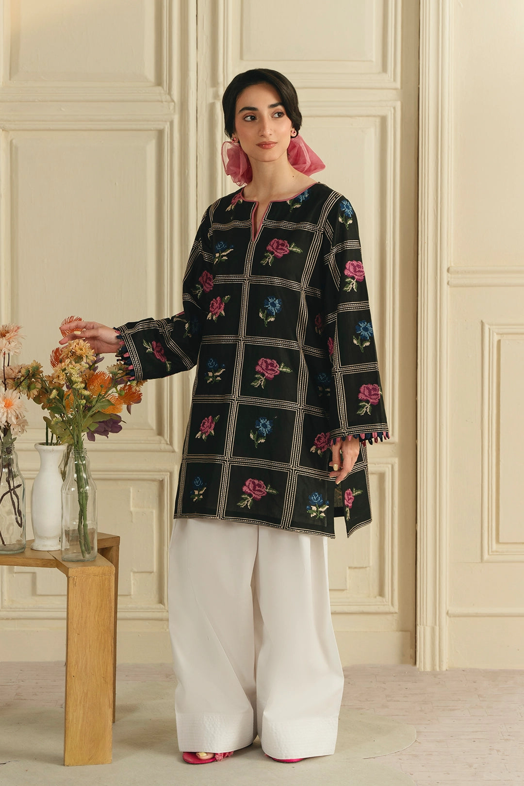 Deep Rose - Cross Stitch Emb 2 Piece Farshi Shalwar Outfit